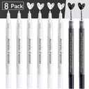 AKARUED Acrylic White Paint Pen Fine Tip: 8 Pack 0.7mm Black White Paint Marker Pens for Wood, Water-Based Markers for Black Paper Metal Stone Plastic Writing, Opaque Ink (6 White +2 Black)