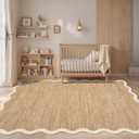 GarveeHome Scalloped Washable Rug 6x9 Rugs for Living Room Modern Brown Nursery Rug Large Area Rug for Bedroom Non Slip Throw Rugs Soft Low Pile Stain Resistant Carpet for Classroom 6'x9' Light Brown