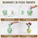 3D Puzzles Vase for Adults, 200 Pieces Plastic DIY Unique Flower Vase with LED Light House Warming Gift Birthday Gifts for Flower Arrangements and Home Decor (C- Mint Jade)
