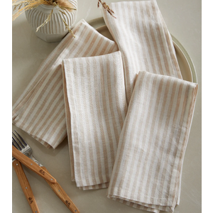 2x 4 Pack Napkins 17in X 17in Tan and White Stripes (2 Count)