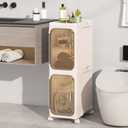 KHNR 2-Tiers Slim Bathroom Storage Cabinet, Foldable Storage Cabinets,Narrow Bathroom Storage,Movable Bathroom Storage Organizer for Small Spaces,Bathroom,Kitchen,Laundry,Cream White