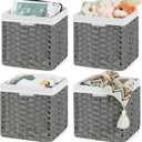 Bidtakay Wicker Storage Baskets for Organizing 4-Pack Hand-Woven Imitation Dark Grey Wicker Cube Storage Bins with Liners for Shelves Closet Cabinet 11x11 Waterproof Cube Organizer for Pantry