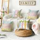 AVOIN colorlife Happy Easter Colorful Bunny Carrots Throw Pillow Covers, 20 x 20 Inch He is Risen Stripes Cushion Case Decoration for Sofa Couch Set of 4
