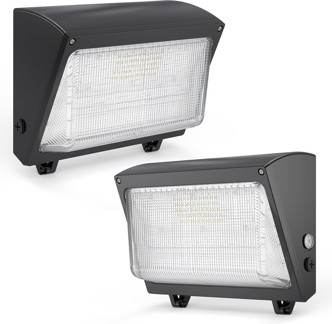 LED Wall Pack Light: 120W 18000lm LED Security Flood Lighting with Dusk to Dawn Photocell - Glass Lens Outdoor LED Wall Lights 2Pakcs for Yard ETL Listed