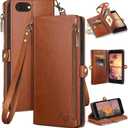 XcaseBar for iPhone SE 3rd/7/8 Wallet case with Zipper Credit Card HolderRFID Blocking, Flip Folio Book PU Leather Phone case Shockproof Cover Women Men for Apple SE case Light Brown