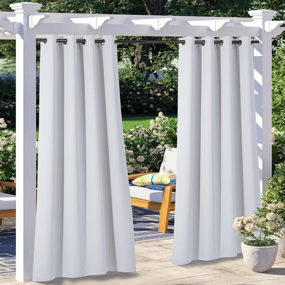 NICETOWN 2 Panels Patio Curtains for Outdoor Waterproof, Machine Washable Rustproof Grommet Thermal Insulated Room Darkening Outdoor Drapes Privacy for Balcony, 52" W x 108" L, Greyish White