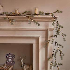 BAOLITVINE Christmas Pine Garland with Timer 6FT, Lighted Vine Garland Battery Operated with 48 LED Lights for Fireplace Mantle Table Wall Christmas Decorations Inside Outside