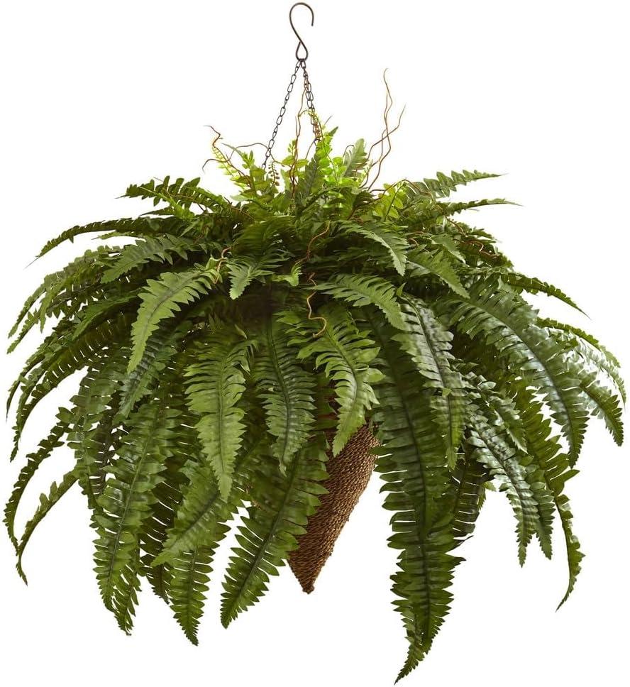 Nearly Natural 26in. Giant Boston Fern with Cone Hanging Basket