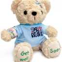 Get Well Soon Bear for Surgery Recovery Gifts, Emotional Comfort Stuffed Animal for Kids & Women, Tonsillectomy & Appendix Post-Op Plush, Be Brave Hospital Patient Companion, 8 Inch Beige