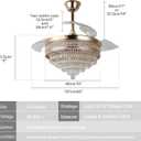 42" Gold Dimmable LED Fandelier with Light Modern LED Crystal Ceiling Fan with Light Invisible Fandeliers 3 in 1 Color with Memory Function