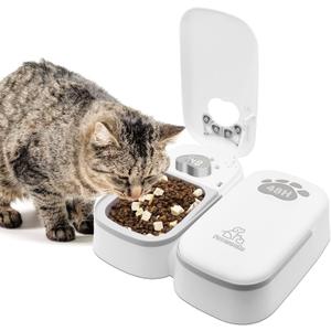 Automatic Wet Food Cat Feeder, 1-48 Hours Smart Timer Pet Feeder with LED Display for 2 Cats, Dry or Semi-Moist Pet Food Dispenser for Kitten and Puppy