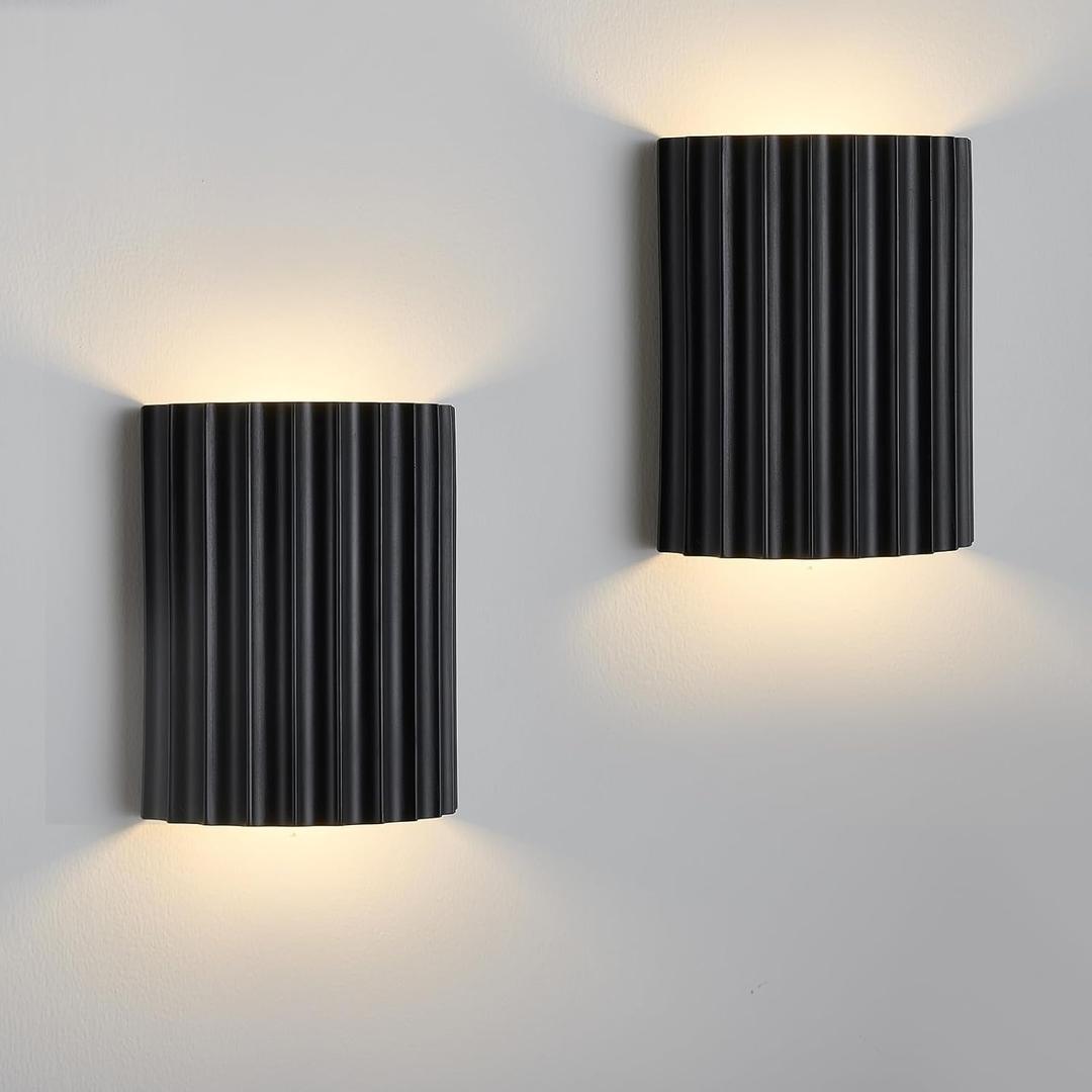 Black Gypsum Modern LED Wall Sconces Wall Lighting Set of 2, Indoor Hardwired Walls Mount Light Fixtures Up Down Lamp for Hallway Bedroom Living Room Dining RoomBulbs Included