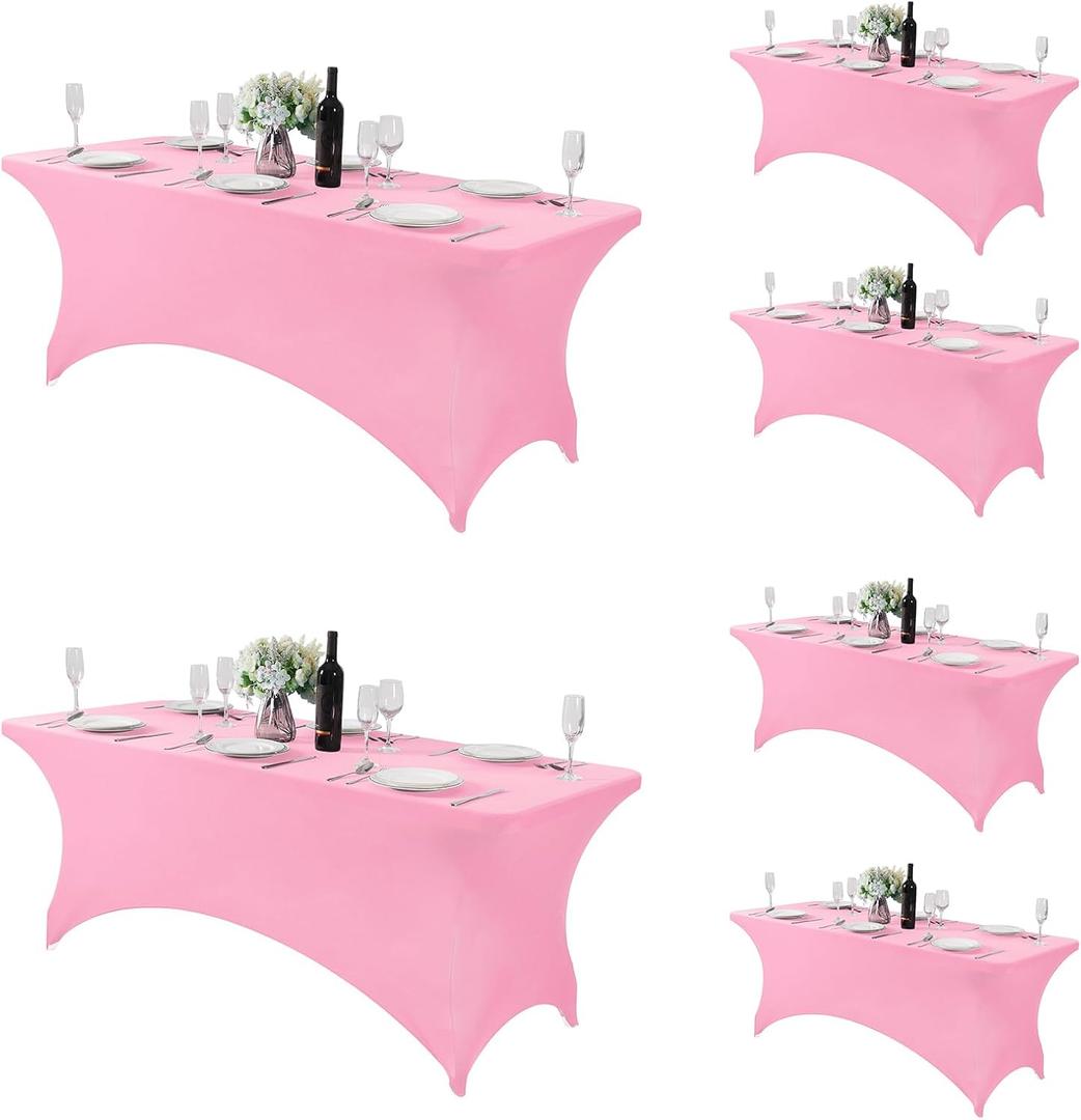 Fokitut 6 Pack Spandex Table Cover for 6FT Table Universal Fitted Stretch Tablecloth for Party, Banquet, Wedding and Events-Pink