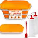 Collapsible BBQ Prep Tub With Lid, Meal Prep, Marinating Container, BBQ Tub-Multi Function (8) L Tub With Cutting Board & Lid , Include 2 Squeeze Bottles &1 Silicone Cleaning Brush for Picnic-Camping-