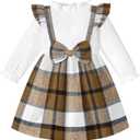 Toddler Girl Dress Plaid Ruffle Long Sleeve Bowknot Little Girl Dresses Fall Winter Outfits 3-7 Years (Brown)