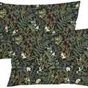 Green Plant Throw Pillow Cover Queen Size Set of 2 Black Green Botanical Leaf Pillowcases Vintage Floral Lumbar Pillow Case Standard Pillow Cases with Zipper Decorative Cushion Covers for Bed,20"x30"