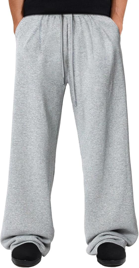Men's Baggy Sweatpants Wide Leg Lounge Sweat Pants with Pockets (Medium, A Grey)
