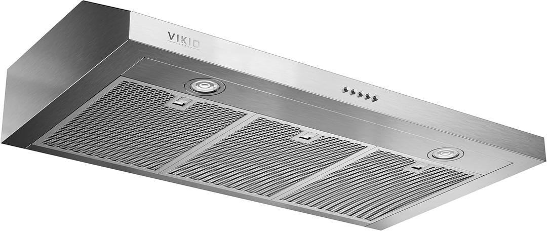 VIKIO HOME Under Cabinet Range Hood 36 Inch, 1200 CFM Dual-Motor Kitchen Vent with LED Lights, Button Control, Ducted Vent Hood, Reusable 5-Layer Aluminum Filters, Stainless Steel