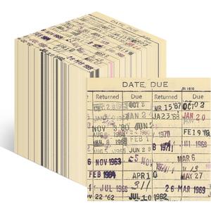 120pcs Vintage Due Date Card Book Club Cocktail Napkins, 5 x 5 Inches Library Card Book Lovers Gifts Disposable Beverage Paper Napkins for Reading Themed Library Reading Party Supplies