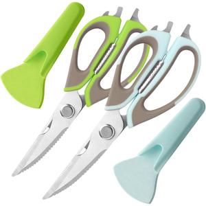2 Pcs Heavy Duty Kitchen Shears with Magnetic Holder, Multi-function Kitchen Scissors for Food - Come Apart, Rust-Resistant, Magnetic Scissors for Fridge(Green and Blue)