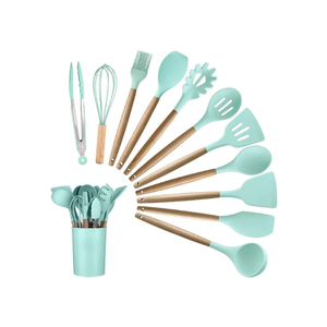 12PCS Kitchen Utensil Set Silicone Cooking Utensils Kit Spatula Heat Resistant Wooden Spoons Gadgets Tool for Non-Stick Cookware
