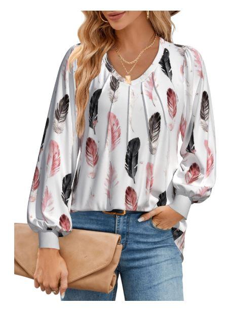 FLYCURVY Plus Size Blouses for Women Long Sleeve Shirts Pleated V Neck Loose Casual Dressy Comfy Tunics Size 4XL