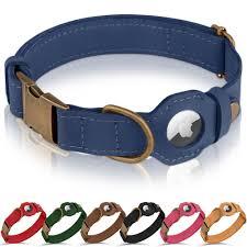 AirTag Dog Collar - Genuine Leather Dog Collar with Apple AirTag Holder and Metal Buckle - Smart GPS Tracking Pet Collars for Small Medium Large Dogs Puppy (Smoky Blue, M, 14-18 Neck Fit)