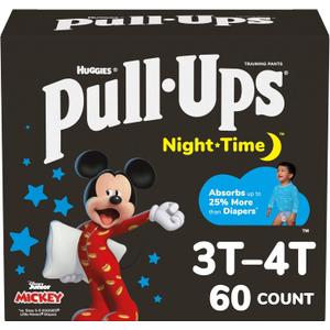 Pull-Ups Boys' Night-Time Potty Training Pants, Size 3T-4T Overnight Training Underwear (32-40 lbs), 60 Ct