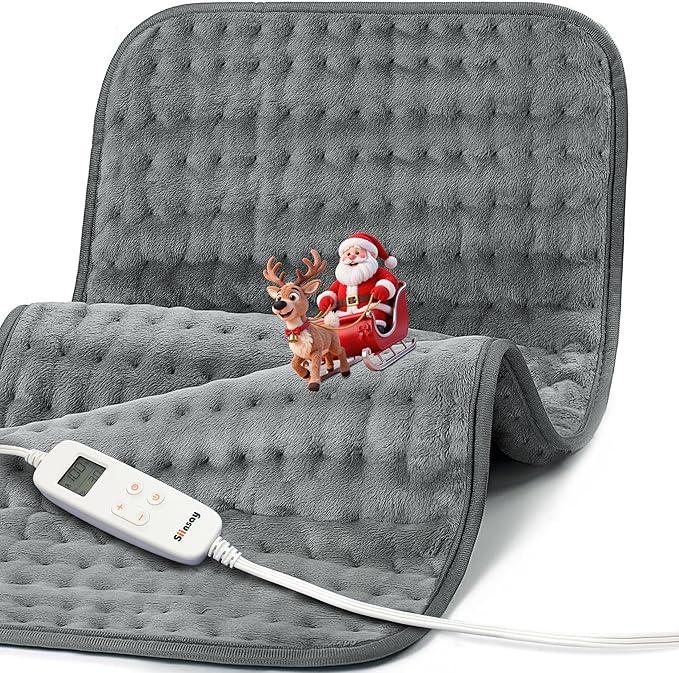 Heating Pad for Back Pain Relief, 33'' x 17'' XXXL Electric Heating Pad for Neck and Shoulder Cramps with 6 InstaHeat Settings, Auto Off, Moist Dry Heat Therapy, Machine Washable (Light Gray)