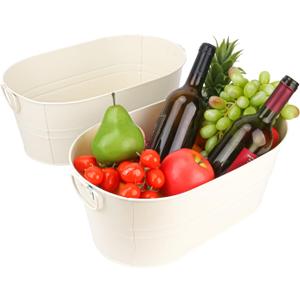 2 Pack White Metal Ice Bucket with Handle, 3 Gallon Large Galvanized Bucket, Oval Beverage Tub, Wine Beer Drink Buckets, Drink Holder for Party, Cocktail Bar, Holiday, Party, Wedding