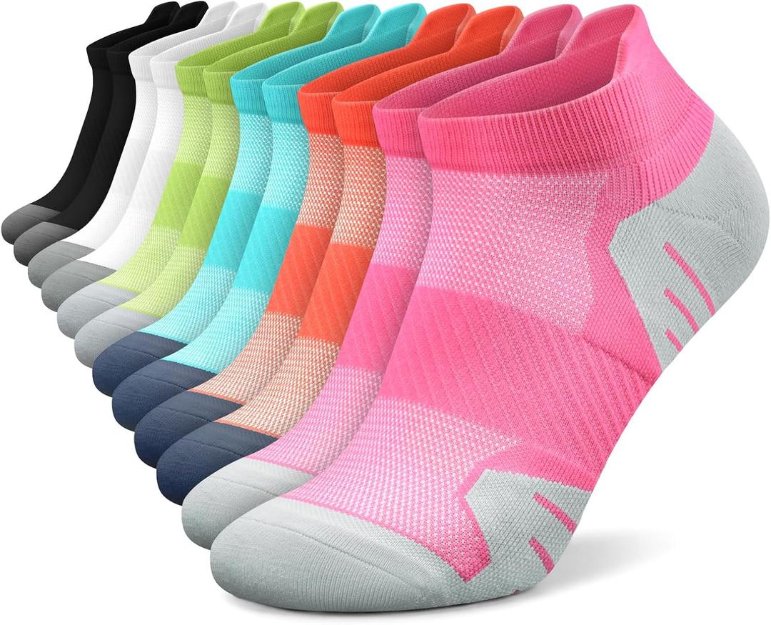 PAPLUS 6 Pairs Ankle Compression Socks for Women, Cushioned Running Socks with Arch Support, Low Cut, Targeted Compression (M)