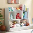 Toy Storage Organizer with Bookshelf, 5-Cubby Children's Toy Shelf, Toy Storage Cabinet, Suitable for Children's Room, Playroom, Hallway, Kindergarten, School (White)