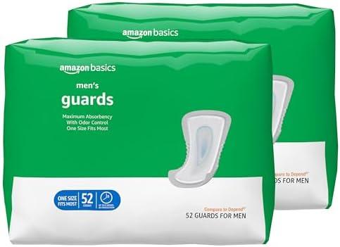 Amazon Basics Men's Incontinence Guards, Maximum Absorbency, 104 Count, (2 Packs of 52)