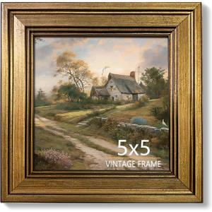 5x5 Picture Frame - Vintage Gold Picture Frame for Tabletop & Wall Mount, 5 x 5 Photo Frame for Living Room, Bedroom, Office Décor & Wedding Gift