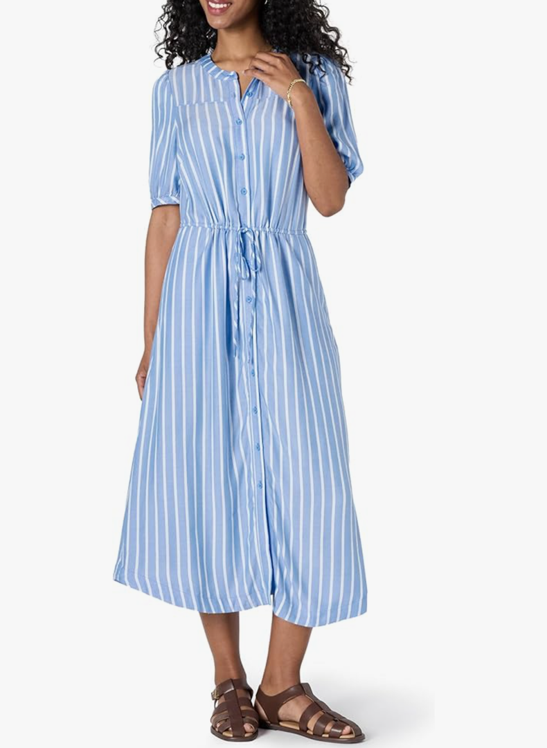 Amazon Essentials Women's Relaxed Fit Half-Sleeve Waisted Midi A-Line Dress, Size 2XL