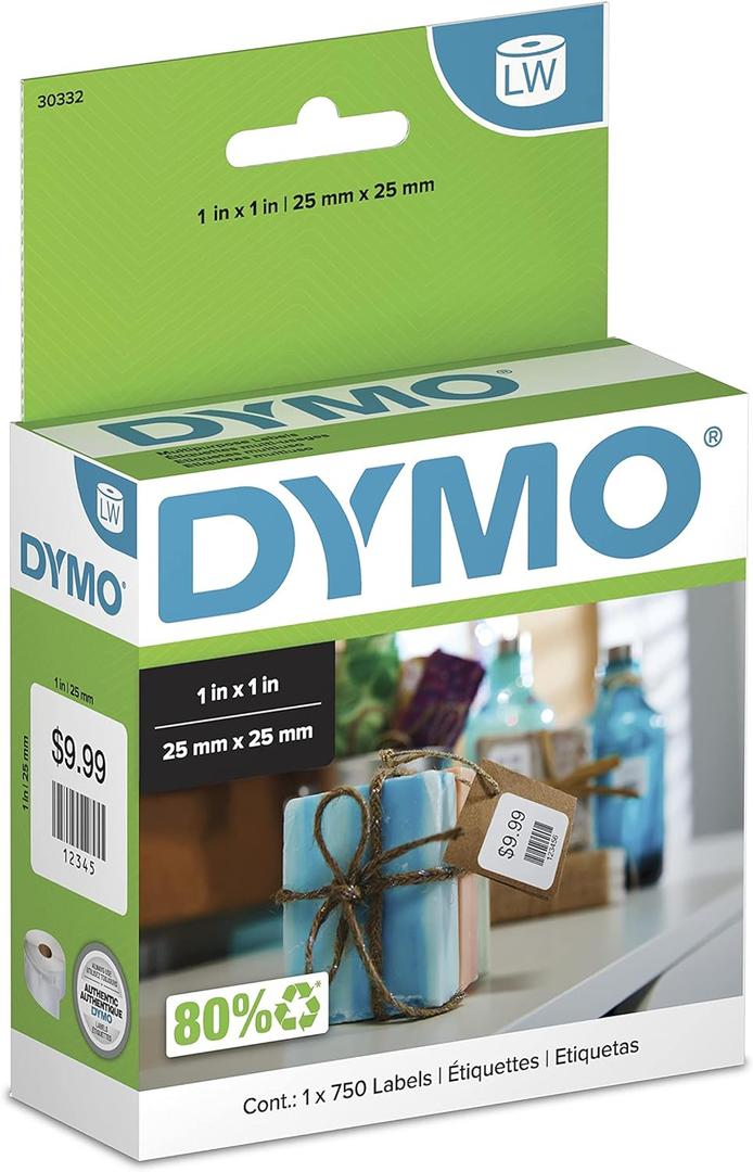DYMO Authentic LW Multi-Purpose Square Labels DYMO Labels for LabelWriter Printers Great for Barcodes 1" x 1" 1 Roll of 750