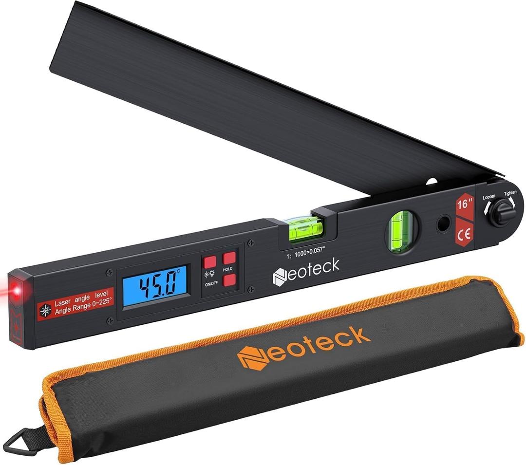 Neoteck 225° Aluminum Digital Angle Finder with Laser (Class 2 Laser,<1mW),400mm Angle Ruler Protractor with Bubble Level,LCD Display for Woodwork,Construction,Tile Installation,Picture Hanging-Black