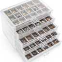 Jucoan Clear Acrylic Rock Display Case, 5 Layer 90 Grids Rock Collection Case with Adjustable Velvet Insert, Mineral Gemstone Storage Organizer Box for Kids Crystals, Rocks Collection