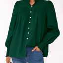 PRETTYGARDEN Fall Lantern Long Sleeve Shirts for Women 2026 Trendy Button Vneck Pullover Henley Tops Dressy Work Blouses (Dark Green,Small) (Green, S)