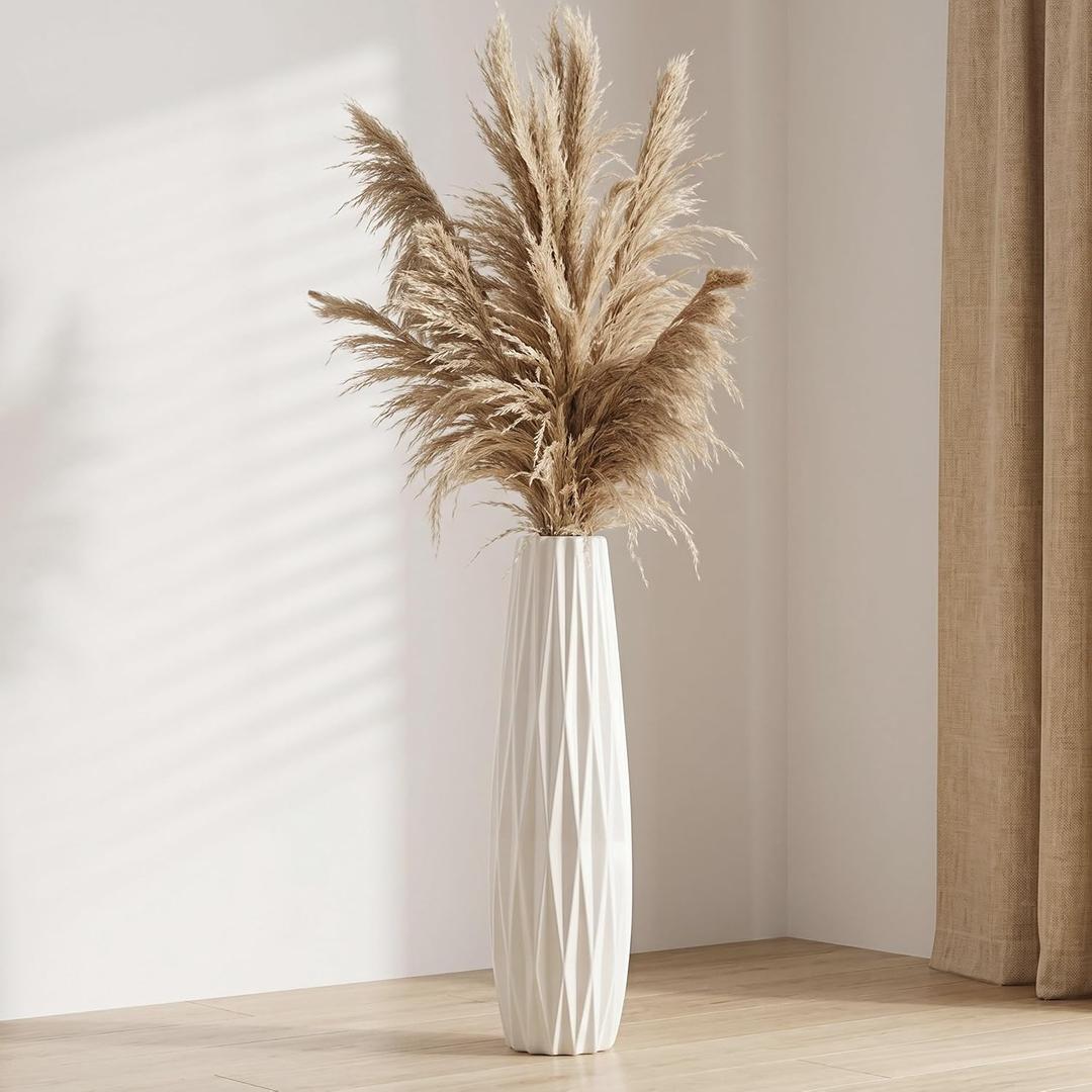 White Floor Vase, 24" Tall Vase Ceramic Decorative Large Vases for Living Room Decor Home Office Bedroom, Modern Big Standing Flower Vase with Glossy Glaze