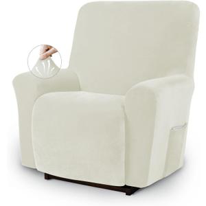Asnomy Recliner Chair Covers Lazy Boy Recliner Covers with Pockets Stretch Velvet Couch Cover Slipcovers 1-Piece Furniture Protector for Dogs Cats(Recliner,Off-White)