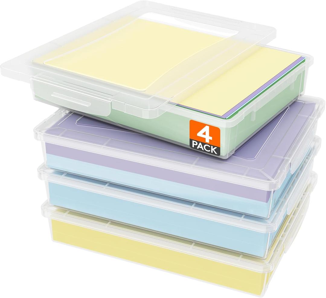Lifewit 4 Pack Plastic Multi-Purpose Storage Box with Latching Lids, Clear A4, 8.5" x 11" Letter Size Paper Storage, Storage Containers for Board Game, Craft, Document, Magazine, Art Supplies