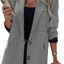 Ebossy Women's Casual Oversized Blazer Suit Notch Lapel Button Plaid Work Office Jacket Wool Pea Coat (2XL, Grey)