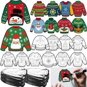 Simgoing 40Pcs Christmas Fuzzy Velvet Coloring Posters Christmas Crafts DIY Project Xmas Fuzzy Felt Coloring Arts Xmas Snowman Gingerbread Posters for Family Craft Gifts Party Favor(Ugly Sweater)