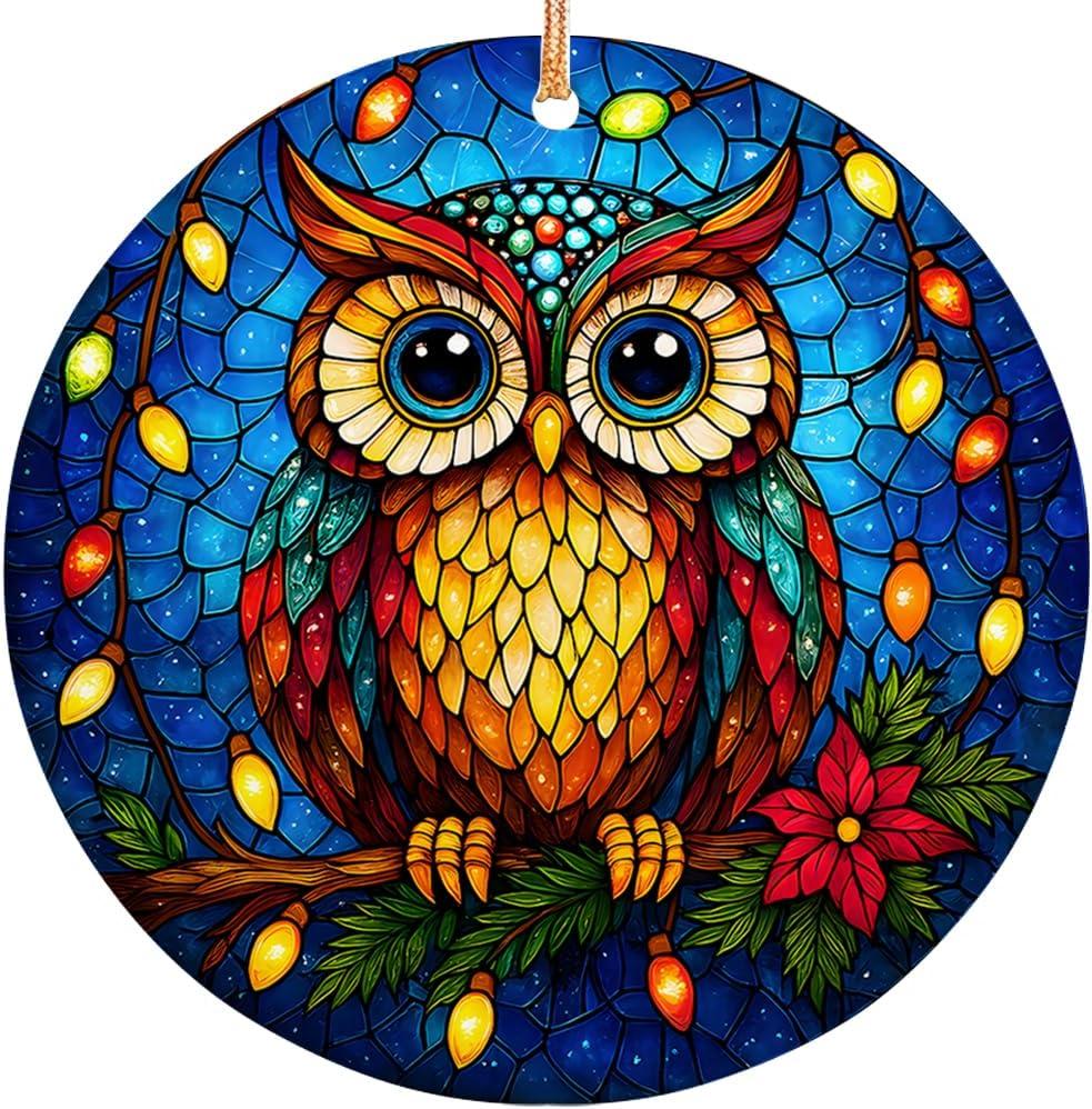 2025 Christmas Owl Ornament - Festive Holiday Tree Decoration, Whimsical Woodland Bird Keepsake Gift