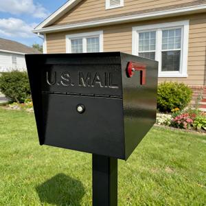 Mailbox,with Mounting Post,Comes with 4 Keys, Mailboxes for Outside,Locking Mailbox,Large,Black,Metal Mail Box,Heavy Duty,