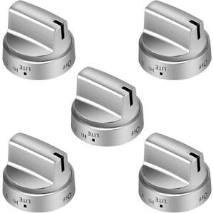 AMI PARTS WB03X24818 Gas Stove knobs 5 Packs Compatible with ge Stove Knob -Stainless Steel Colored Range Burner Control Knob Replacements PS11729081 AP5989029Not Universal