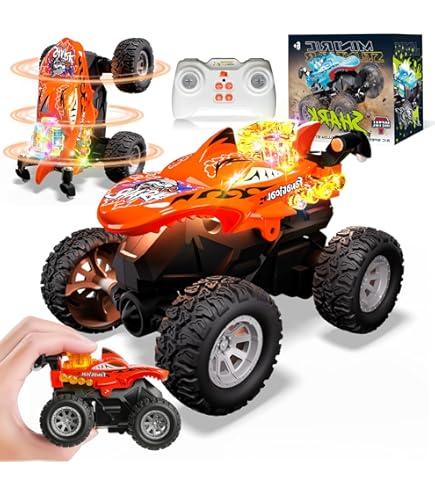 BEZGAR Monster Truck Toys - Remote Control Monster Truck with Light & Music, Dinosaur Toys for Kids, 1:20 Scale RC Truck with 360° Spins and Drifting, Remote Control Car for Boys (Orange)