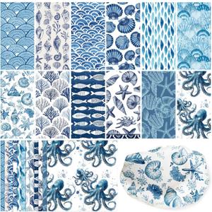 Glenmal 120 Pack Coastal Beach Blue Style Decoupage Paper Napkins, 12 Styles Decorative Cocktail Napkins for DIY Crafting Guest Tea Party Scrapbook Holiday Birthday Wedding Baby Shower, 13 Inch