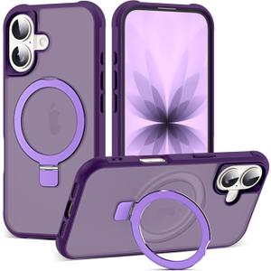Phone case Compatible with iPhone 17 Case with Invisible Magnetic O-Ring Stand Military-Grade Translucent Phone Case for iPhone 17 6.3" [Compatible with Mag-Safe][Great Grip Feeling], Purple